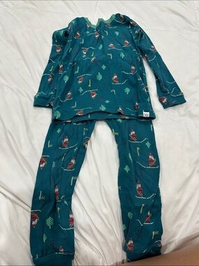 GAP Teal Ski Santa Print Pajama Set
